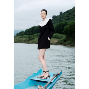 Bon prix spécial à manches longues Mini robe pour femmes col rond QUINN MINI robe rayonne Spandex tissu tissé blanc ANT Vietnam - Product Image 1