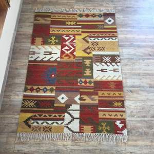 พรมและชุดสำหรับตกแต่งบ้านขนสัตว์ปอกระเจาถักลายเรขาคณิต - Product Image 1