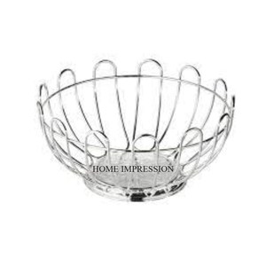 Modern Creative Arts and Crafts Collection Silver Color Finishing Shiny Mirror Polished Kitchenware Fruits & <b>Bread</b> Metal <b>Basket</b> - Product Image 1