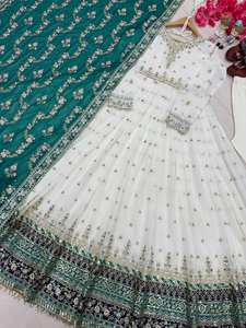 Designer Heavy Georgette Sequence Embroidery Anarkali <b>Gown</b> Collection Sharara Dupatta <b>for</b> Party Wholesale Price - Product Image 5