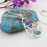 Collier pendentif en quartz rose tanzanite apatite brute en argent sterling 925 fait à la main bijoux en pierres précieuses naturelles