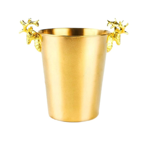 Best Seller Double Walled <b>Insulated</b> Brass <b>Ice</b> Cube <b>Bucket</b> With Handle Bar Ware Copper Hammered Oval Wine Cooler - Product Image 2