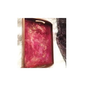 Bandeja de madera redonda de resina epoxi hecha a mano natural Llavero para forma cuadrada y tamaño personalizado - Product Image 2