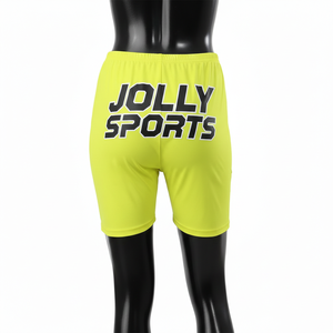 Shorts deportivos para mujer, tela premium de poliéster y spandex GSM, color amarillo neón, logotipo de silicona termoadhesivo, ajuste activo. - Product Image 2