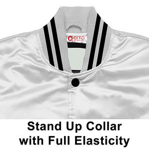 Veste bomber universitaire en satin blanc luxueux, de qualité supérieure, pour les athlètes professionnels - Product Image 3