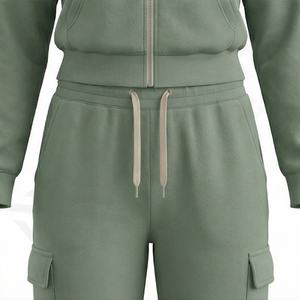 Conjunto de Pantalones Casuales de Dos Piezas con Logotipo Personalizado, Pantalones de Campana Sólidos, Sudadera con Capucha y Cremallera para Mujer, Pantalones Deportivos Holgados de Gran Tamaño, 100% Algodón de Felpa - Product Image 5