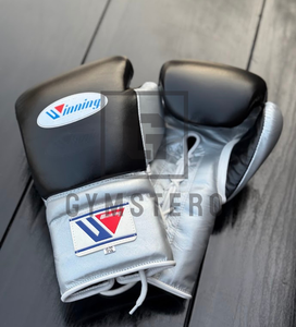 Guantes de Boxeo Nuevos de Alta Calidad, Color Negro/Plateado, Cuero Genuino, Agarre Profesional, Cierre con Cordones, Transpirables - Product Image 5