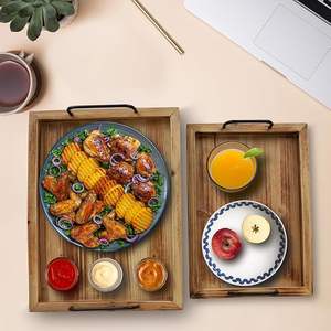 Besti Elegant Rustic Vintage Wood Serving Trays Set <b>of</b> 2 <b>Nesting</b> Boards with Metal Handles Stylish Farmhouse Design Recyclable - Product Image 2