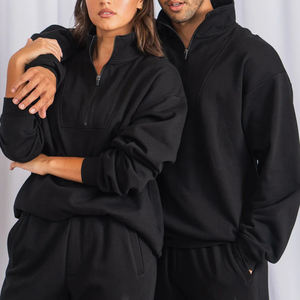 Conception de couleur personnalisée 80% coton 20% polyester recyclé surdimensionné sans ficelle pull-over de sport hommes demi fermeture éclair à capuche pour unisexe - Product Image 4