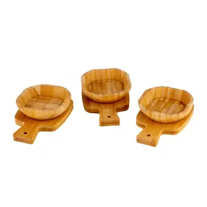 Set of 3 Acacia Wood Decorative Serving Bowls with Shiny <b>Lacquer</b> Finish <b>Metal</b> Knob Tray Wooden Bowl Acacia Wood <b>Metal</b> Knob Top - Product Image 5
