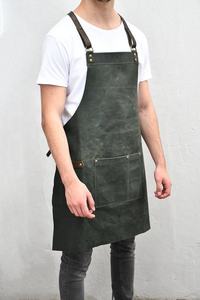 Manufacturer Wholesale Apron Cross Back Leather <b>Strap</b> Uniform Bartender Chef Baker Apron Tool Pocket Kitchen Cooking Apron - Product Image 3