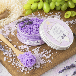 Exfoliante Corporal de Sal Marina con Manteca de Cacao y Aceite de Coco para Relajación y Piel Suave, Etiqueta Privada, Hecho a Mano con Lavanda - Product Image 1