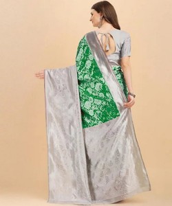 ATRACTIVA LICHI SEDA JACQUARD TRABAJO SAREE CON BLUSA DESCOSADA DESPIECE FIESTA PRECIO AL POR MAYOR ROPA ÉTNICA VERDE - Product Image 3