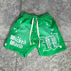 Pantalones cortos de algodón con entrepierna de 5 pulgadas personalizados para hombre, cintura media, ajuste con pintura en aerosol colorida, estampado hinchado y dobladillo de corte crudo, estilo informal - Product Image 6