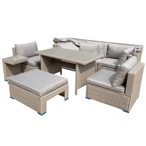 Sofa Lying Bed with Canopy in Courtyard Outdoor Rattan Sofa Garden Terrace Outdoor PE Rattan Chair