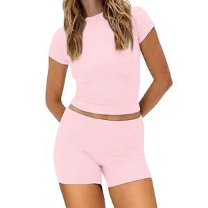 Women's Breathable Summer Gym Yoga <b>3</b>-Piece Workout Clothing <b>Set</b> Stand Collar Biker Shorts with <b>Print</b> Pattern for Adults - Product Image 2