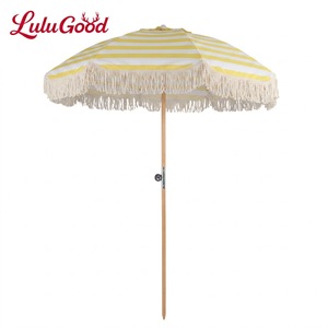 <span class=keywords><strong>Parasol</strong></span> de plage vintage en bois de hêtre à <span class=keywords><strong>franges</strong></span> rayées et pompons pour jardin, bord de piscine, terrasse - Product Image 3