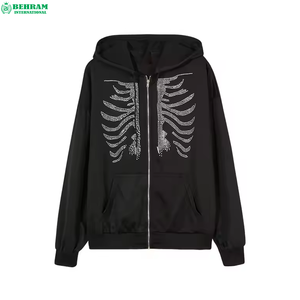 Sudadera con Capucha Personalizada con Logotipo Estampado, Unisex, Felpa Francesa Gruesa, Cierre de Cremallera, Estilo Clásico, Pedrería, Servicio OEM, 100% - Product Image 5