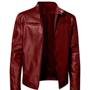 Chaqueta de cuero de color rojo profundo para hombre, primavera 2024, chaqueta de cuero personalizada empalmada con Motor informal para hombre, chaqueta de motorista de moda de otoño para hombre - Product Image 3