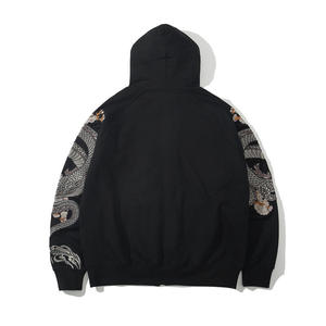 Nuevo diseño de alta calidad 100% algodón otoño manga bordado Negro hombres Sudadera con capucha hombres Streetwear Zip up Sudadera con capucha hombres - Product Image 6