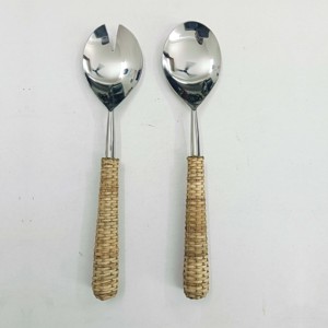 ชุดสลัดสแตนเลสด้ามไม้ถูพื้นทองเหลืองสีทองชุดเสริฟอาหารสำเร็จรูปแวววาวเสิร์ฟสลัด - Product Image 4