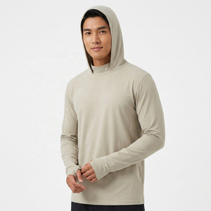 Men's <b>Lined</b> Spring Plain Dyed <b>Fleece</b> Knitted Hooded Long Sleeve <b>Sweatshirt</b> Regular Fit Casual Beige Quick Dry - Product Image 2