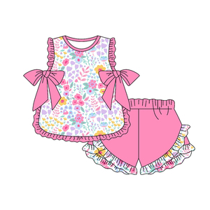 Preordina Set Estivo per Bambine con Top a <span class=keywords><strong>Fiori</strong></span> e Fiocchi, Pantaloncini con Volant, Abbigliamento <span class=keywords><strong>Boutique</strong></span> per Bambini e Neonati, Completi Sportivi Morbidi - Product Image 5