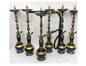 บารากุทองเหลืองหรูหราแบบดั้งเดิมของอียิปต์ ทรงสูง ทำจากทองเหลืองแท้ แกะสลักลึก บรรจุ 4 ชิ้นต่อกล่อง พร้อมแก้วคุณภาพสูงสำหรับสูบบุหรี่ - Product Image 3