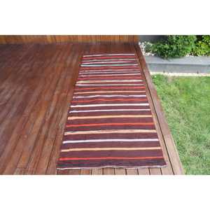 Vintage 2.9x7.1 ft Rug, Kilim Turkish Rug, <b>Brown</b> Persian Rug <b>Wool</b> - Product Image 1