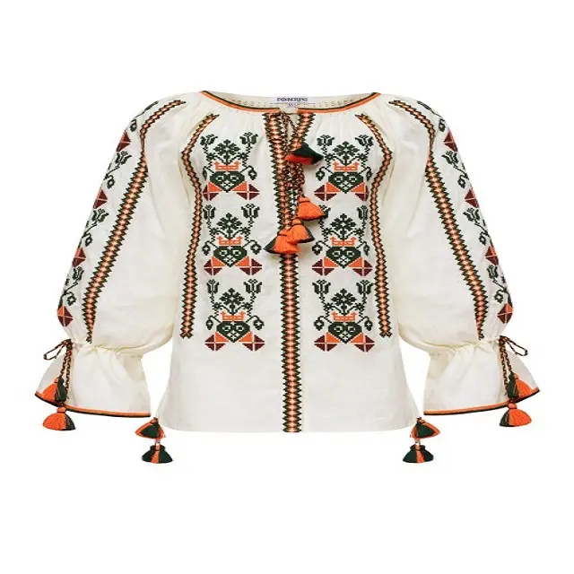 Buatan tangan bordir blus Rumania & atasan blus petani Rumania kostum tradisional