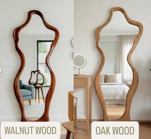 Premium Handmade Art Deco Walnut Round Wall <b>Mirror</b> <b>Large</b> Curved Solid <b>Wood</b> Frame at Cheap Price - Product Image 4