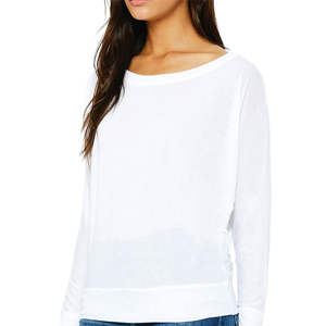 T-Shirt décontracté à manches longues et épaules dénudées pour femmes, 65% polyester 35% coton 32 simple 3.7 oz - Product Image 5
