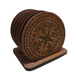 Ensemble de six sous-verres décoratifs en bois, design artisanal, sous-verres en bois, porte-gobelets en bois pour thé et café - Product Image 3