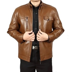 Chaqueta de Motociclista de Cuero para Hombre, Nueva Marca 2024, Estilo Delgado, Color Marrón, Cuello Mao, Impermeable, Personalizable - Product Image 6