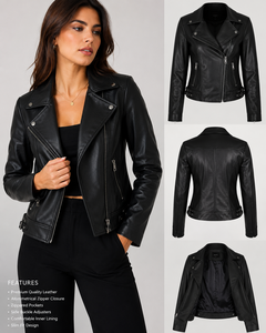 Yellow PU <b>Leather</b> Biker <b>Jacket</b> Women Zipper Slim Fit Short Bomber <b>Jacket</b> Quilted Sleeve Casual Autumn <b>Winter</b> - Product Image 4