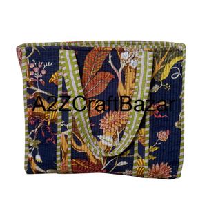Bolsa de Playa Grande de Algodón Acolchado a Rayas Hecha a Mano para Mujer, Bolsa de Compras Bohemia India Ecológica con Estampado de Bloques - Product Image 5