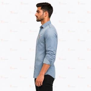 Camisas de mezclilla para hombre al por mayor, camisas casuales personalizadas con botones, camisas de trabajo de mezclilla de algodón de manga larga, fabricante de camisas de moda. - Product Image 3