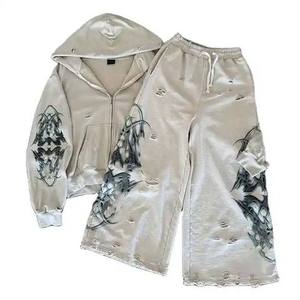 Conjunto de pantalones de chándal y Sudadera con capucha de dos piezas con estampado de pantalla de invierno con logotipo personalizado 100% algodón polar transpirable para hombres - Product Image 2