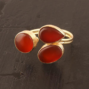 Unisex 18k Gold Plated Adjustable Punk <b>Ring</b> Double Layer Natural Carnelian Gemstone Band Front <b>Open</b> Stacking <b>Ring</b> for Christian - Product Image 4