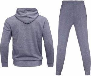 <b>Men's</b> Solid Spring 2-in-1 <b>Hoodie</b> Sweatsuit Full-Zip Thick Fleece Casual Jogger Set Outdoor Sportswear - Product Image 3