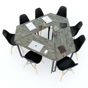 Set of 4 Trapezoidal <b>Tables</b> Modern Design Style Lego-Style with Mobile Iron Legs Made of Rubber Wood-HBLG010 <b>Office</b> Furniture - Product Image 1