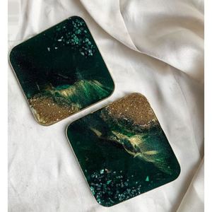 Dessous de verre en résine avec des motifs d'art à l'encre d'alcool Dessous de verre en résine élégants avec des accents de marbre et d'or - Product Image 5