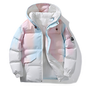 Veste à capuche rose-bleu ombrée décontractée pour homme Manteau d'hiver à col montant Poches fonctionnelles Pastel Gradient Canvas Material - Product Image 1