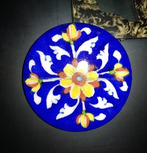 Posavasos de Cerámica Azul Pintados a Mano, Juego de Posavasos Redondos Florales de Cerámica Azul y Amarillo Hechos a Mano - Product Image 5