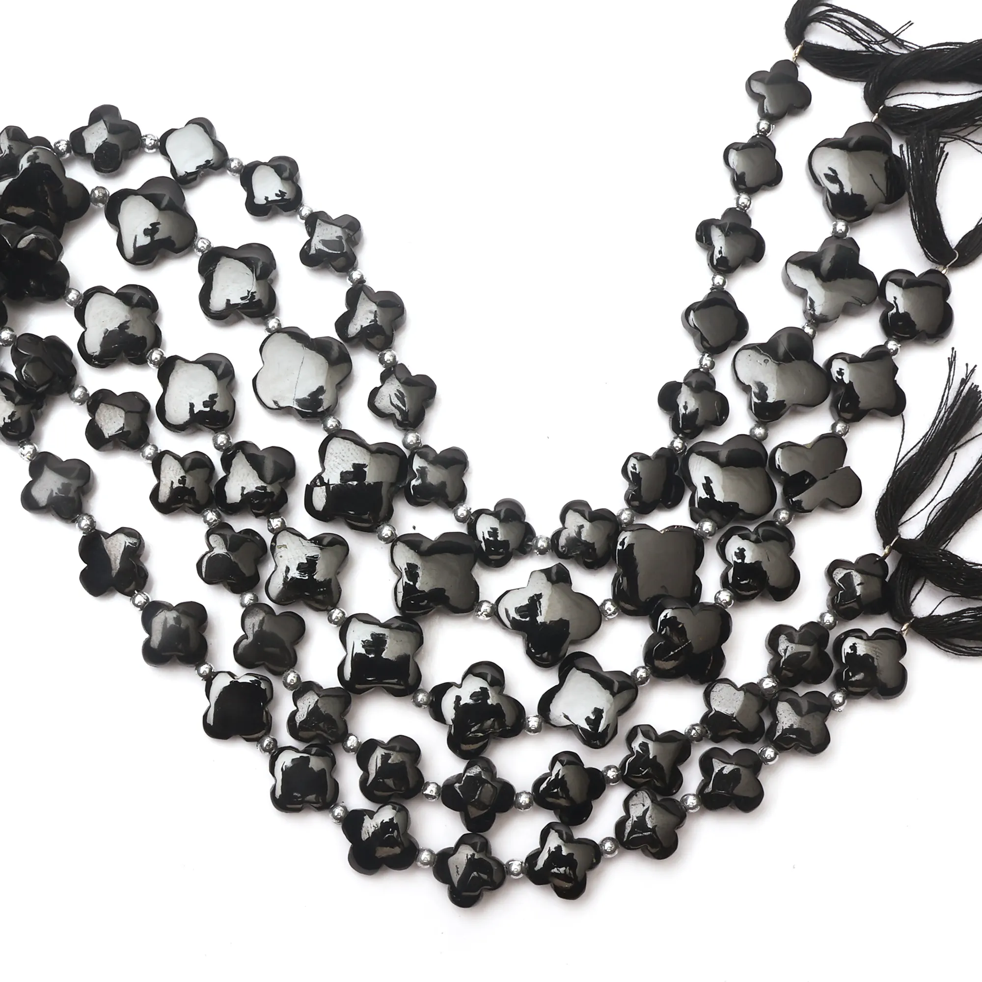 Natural Black Spinal Beads Clover Shape Smooth Center drilled Gemstone Beads Handmade For Jewelry Making