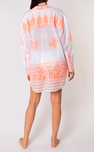 2023 été personnalisé dames 100% coton chemise Blouse vibrant Orange Dhaka imprimer femmes Chic plage couverture robe dentelle naturelle - Product Image 2