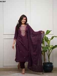 Traje Salwar Kameez de Algodón Slub Listo para Usar con Lentejuelas y Bordados y Dupatta de Nazmin para Mujer - Product Image 3