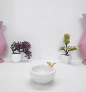 Bol à fruits en marbre fabriqué à la main de haute qualité/plat à anneaux vintage/bol décoratif avec concept d'oiseau en laiton bol Premium pour mariage - Product Image 4