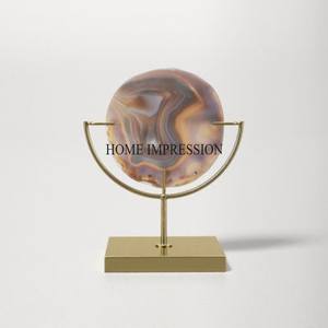 Mármol de forma redonda con apariencia de arte creativo moderno antiguo con soporte de Base de Metal resistente chapado en oro de la India a un precio impresionante - Product Image 1