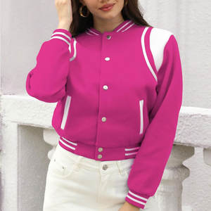 <b>Women's</b> Cropped Varsity Jacket <b>Corduroy</b> Sheep Skin Windproof Breathable Embroidery Bomber <b>Shacket</b> Long Sleeve Button Baseball - Product Image 2
